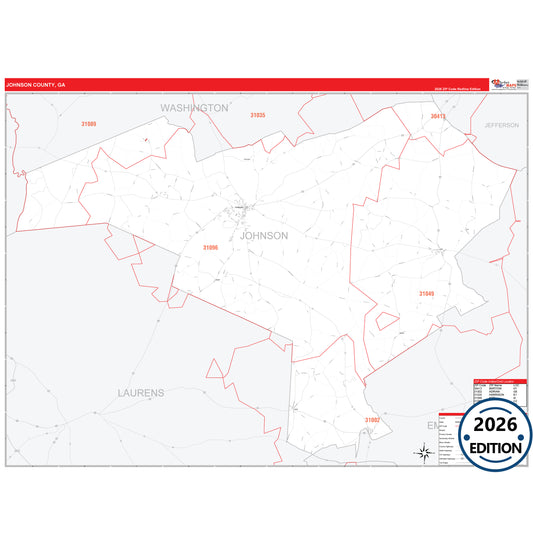Johnson County, GA Red Line 5 Digit ZIP Code Wall Map