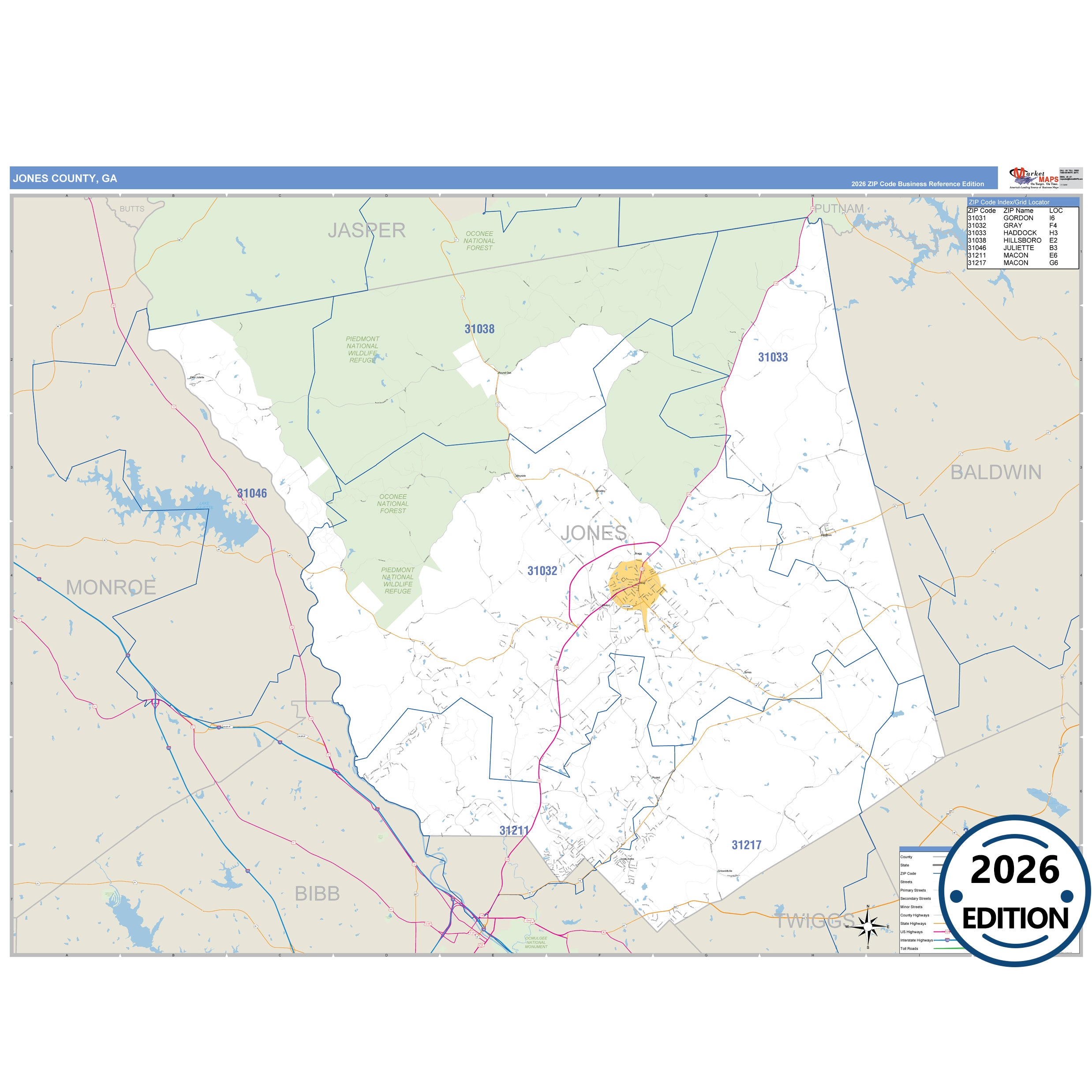 Jones, GA ZIP Code Wall Map – ZipCodeMaps