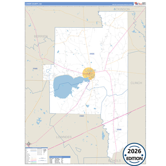 Lanier County, GA Business Reference 5 Digit ZIP Code Wall Map