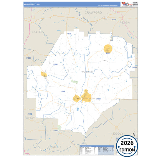 Macon County, GA Business Reference 5 Digit ZIP Code Wall Map