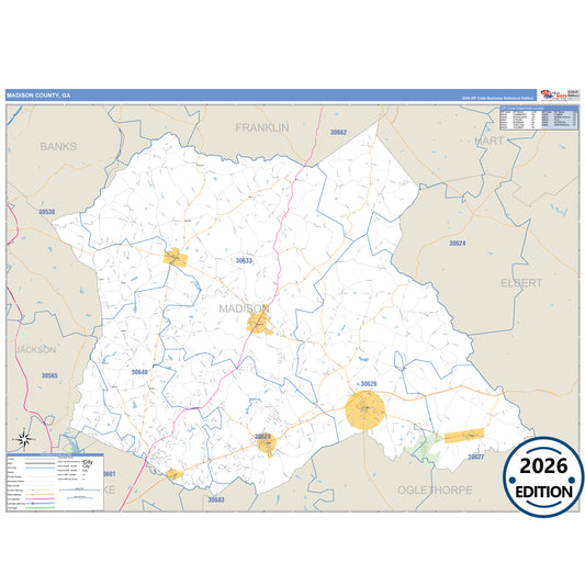 Madison County, GA Business Reference 5 Digit ZIP Code Wall Map