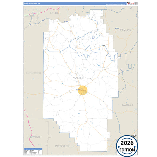 Marion County, GA Business Reference 5 Digit ZIP Code Wall Map