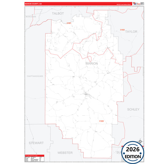 Marion County, GA Red Line 5 Digit ZIP Code Wall Map