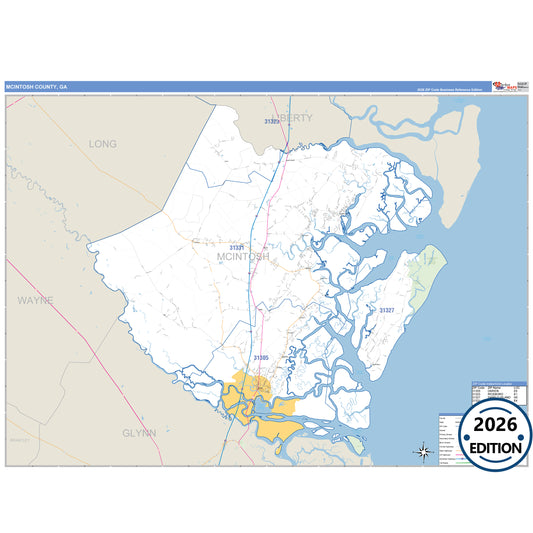 McIntosh County, GA Business Reference 5 Digit ZIP Code Wall Map