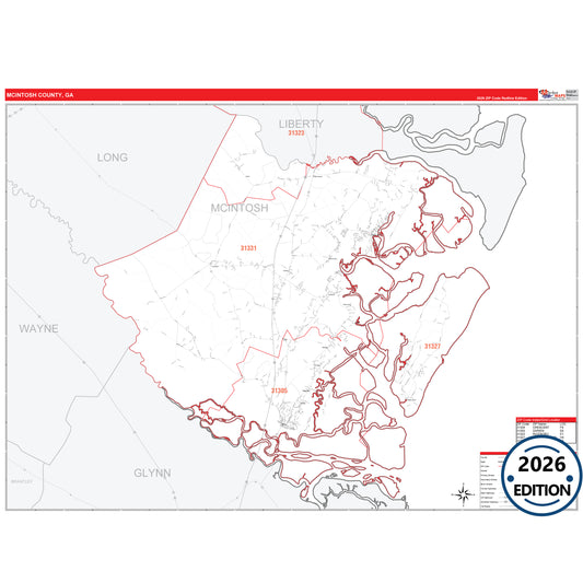 McIntosh County, GA Red Line 5 Digit ZIP Code Wall Map