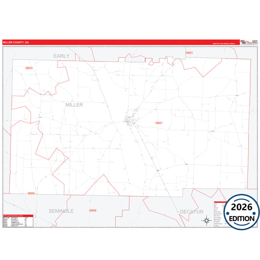 Miller County, GA Red Line 5 Digit ZIP Code Wall Map