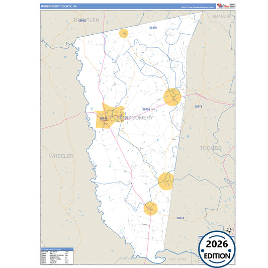 Montgomery County, GA Business Reference 5 Digit ZIP Code Wall Map