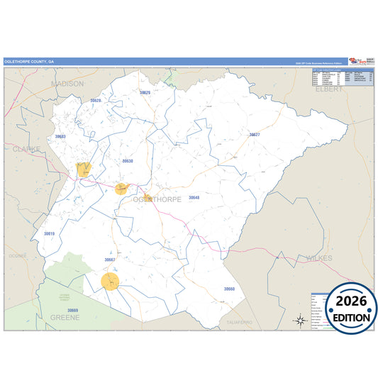 Oglethorpe County, GA Business Reference 5 Digit ZIP Code Wall Map