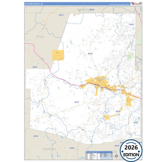 Paulding County, GA Business Reference 5 Digit ZIP Code Wall Map