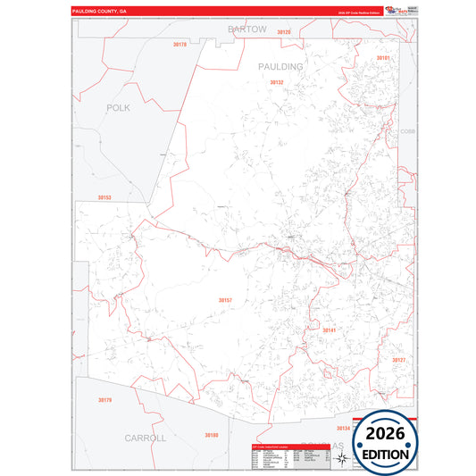 Paulding County, GA Red Line 5 Digit ZIP Code Wall Map