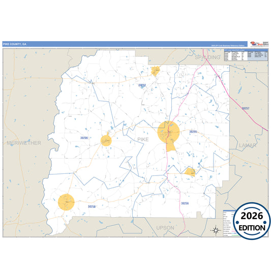 Pike County, GA Business Reference 5 Digit ZIP Code Wall Map