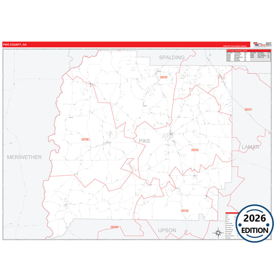 Pike County, GA Red Line 5 Digit ZIP Code Wall Map