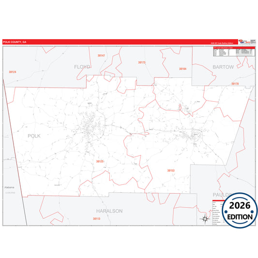 Polk County, GA Red Line 5 Digit ZIP Code Wall Map