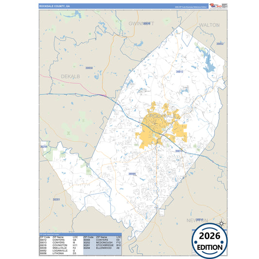 Rockdale County, GA Business Reference 5 Digit ZIP Code Wall Map