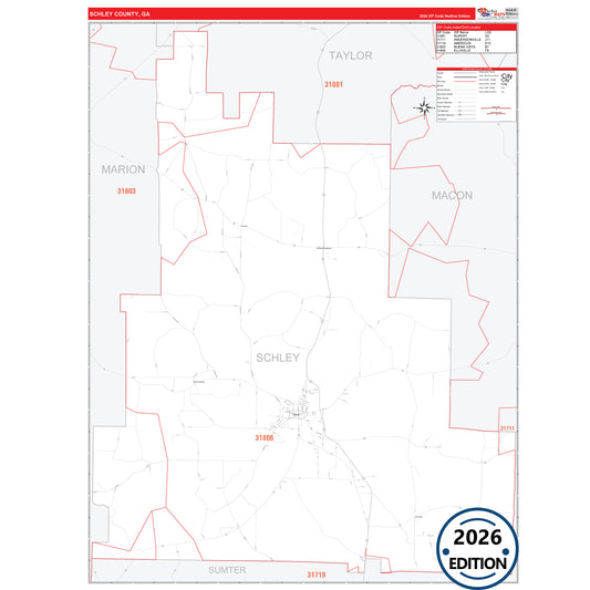 Schley County, GA Red Line 5 Digit ZIP Code Wall Map