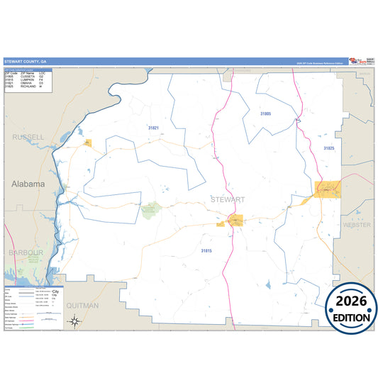 Stewart County, GA Business Reference 5 Digit ZIP Code Wall Map