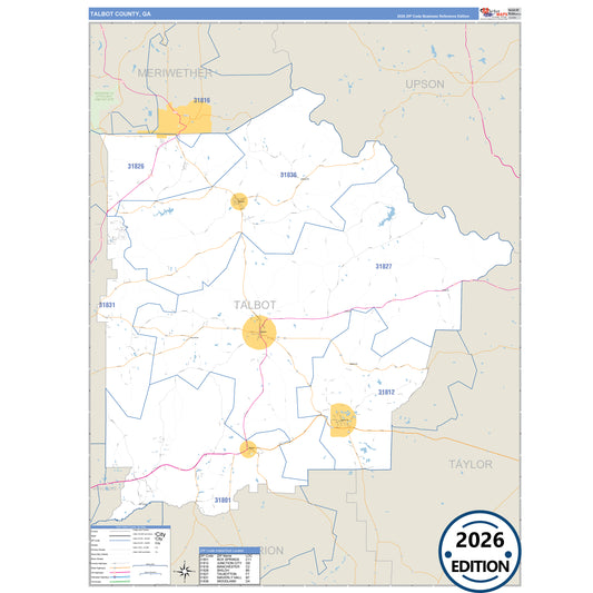Talbot County, GA Business Reference 5 Digit ZIP Code Wall Map