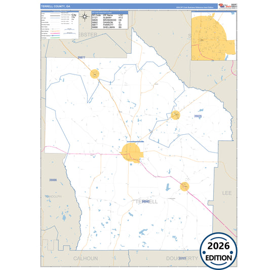 Terrell County, GA Business Reference 5 Digit ZIP Code Wall Map