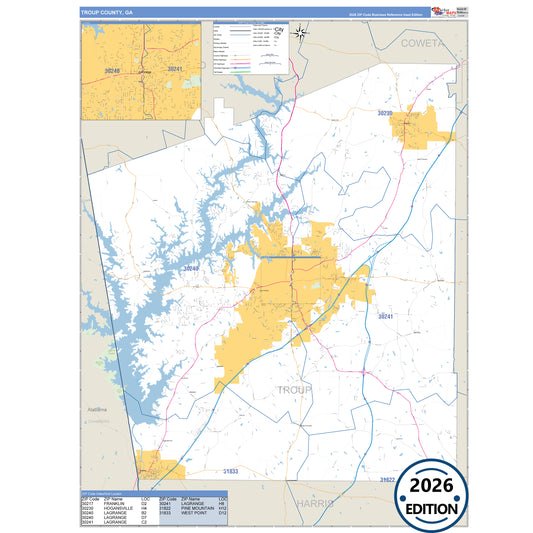 Troup County, GA Business Reference 5 Digit ZIP Code Wall Map