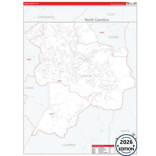 Union County, GA Red Line 5 Digit ZIP Code Wall Map