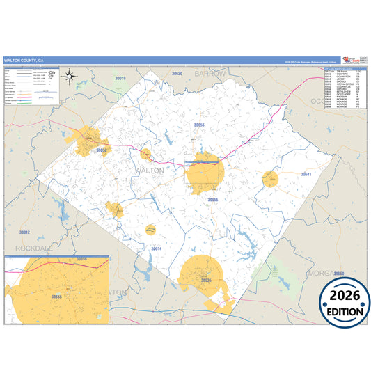 Walton County, GA Business Reference 5 Digit ZIP Code Wall Map