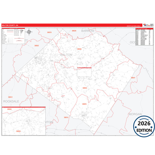 Walton County, GA Red Line 5 Digit ZIP Code Wall Map