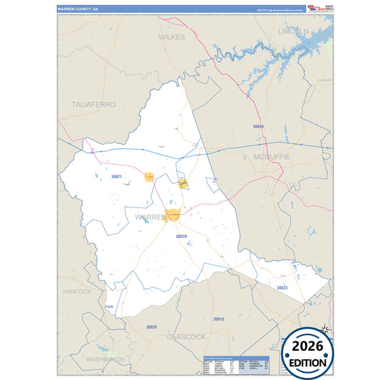Warren County, GA Business Reference 5 Digit ZIP Code Wall Map