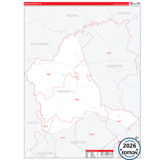 Warren County, GA Red Line 5 Digit ZIP Code Wall Map