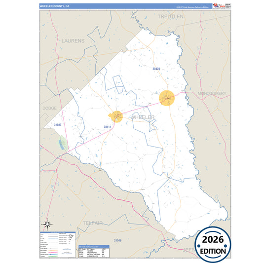 Wheeler County, GA Business Reference 5 Digit ZIP Code Wall Map