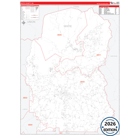 White County, GA Red Line 5 Digit ZIP Code Wall Map