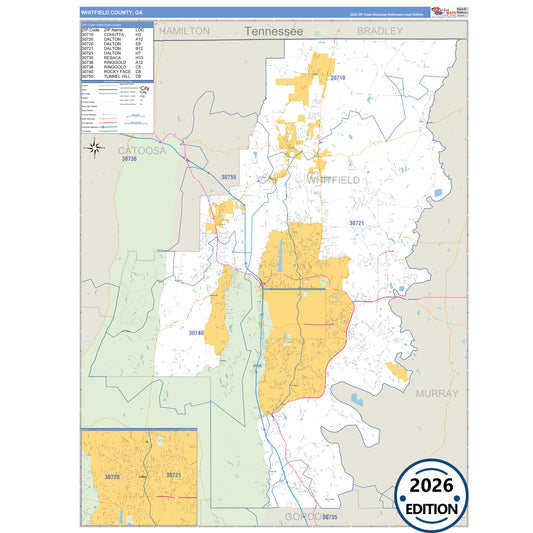 Whitfield County, GA Business Reference 5 Digit ZIP Code Wall Map