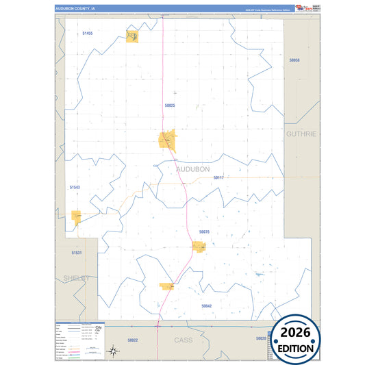 Audubon County, IA Business Reference 5 Digit ZIP Code Wall Map