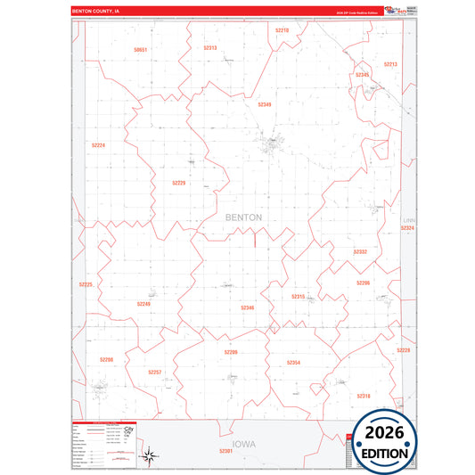 Benton County, IA Red Line 5 Digit ZIP Code Wall Map