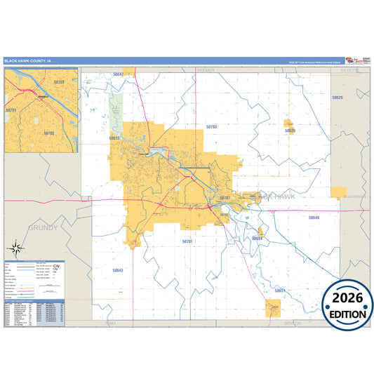 Black Hawk County, IA Business Reference 5 Digit ZIP Code Wall Map