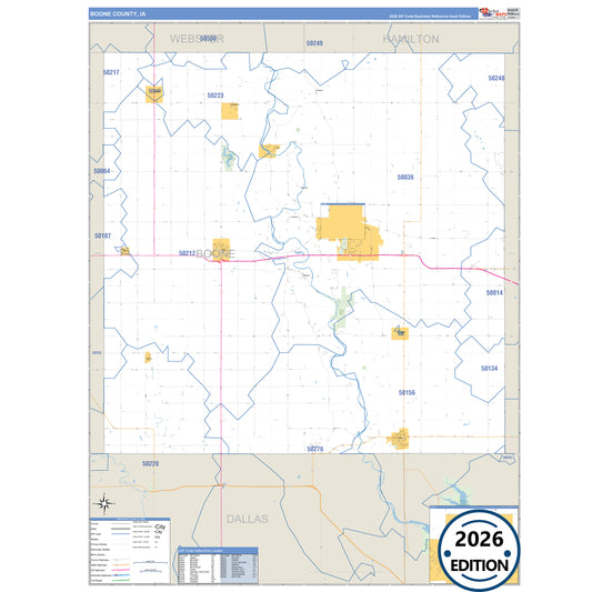 Boone County, IA Business Reference 5 Digit ZIP Code Wall Map