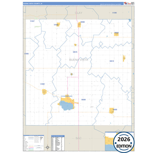 Buena Vista County, IA Business Reference 5 Digit ZIP Code Wall Map