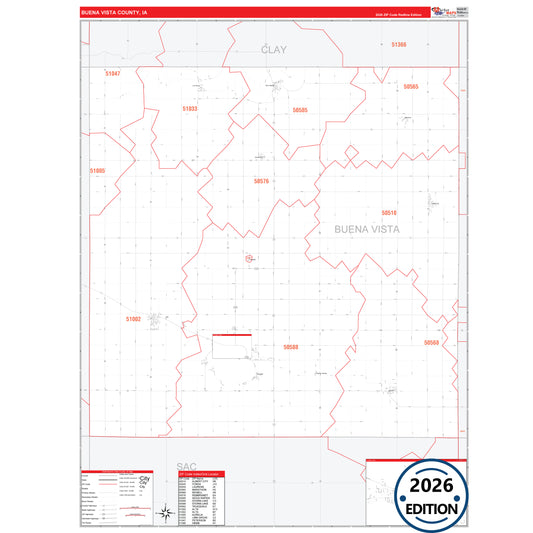 Buena Vista County, IA Red Line 5 Digit ZIP Code Wall Map