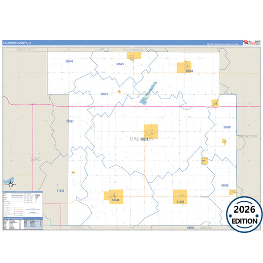 Calhoun County, IA Business Reference 5 Digit ZIP Code Wall Map