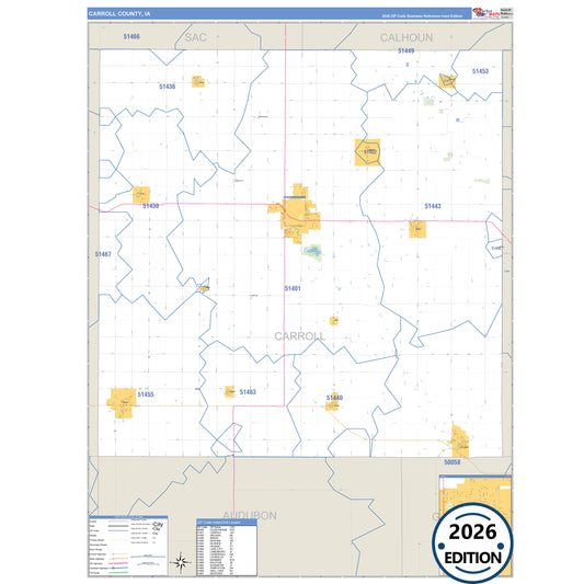 Carroll County, IA Business Reference 5 Digit ZIP Code Wall Map