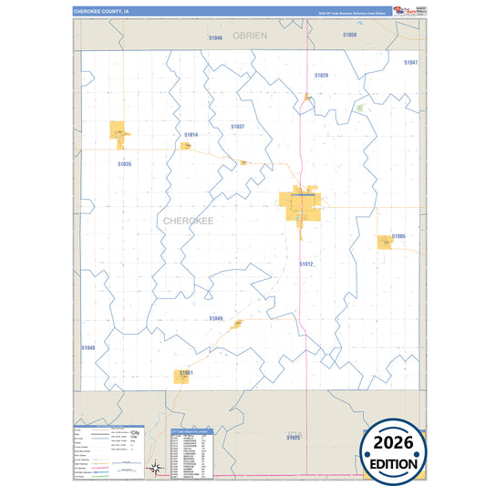 Cherokee County, IA Business Reference 5 Digit ZIP Code Wall Map