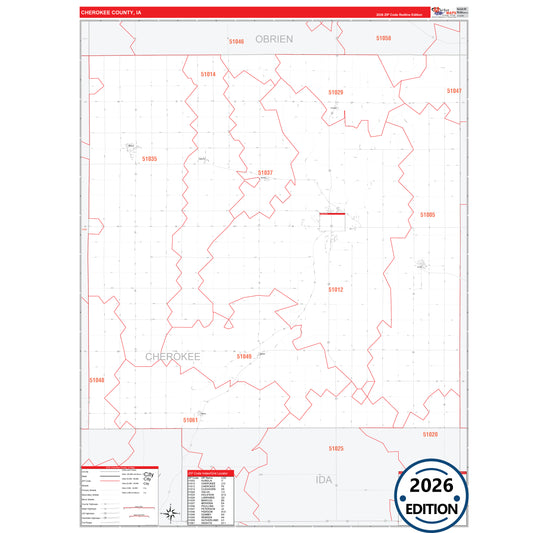 Cherokee County, IA Red Line 5 Digit ZIP Code Wall Map