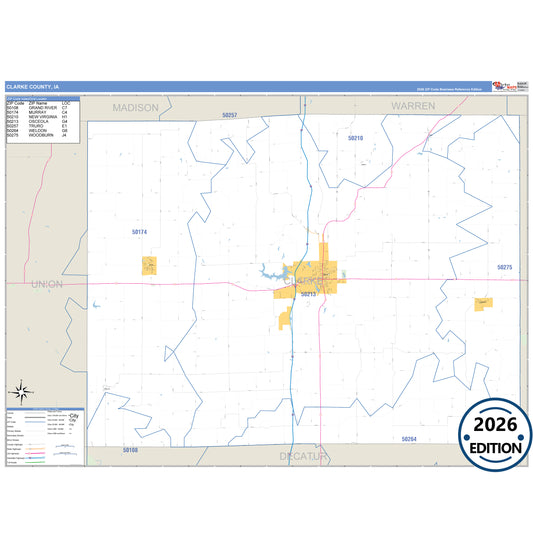 Clarke County, IA Business Reference 5 Digit ZIP Code Wall Map