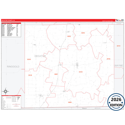 Decatur County, IA Red Line 5 Digit ZIP Code Wall Map