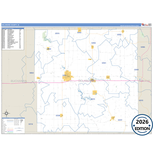 Delaware County, IA Business Reference 5 Digit ZIP Code Wall Map