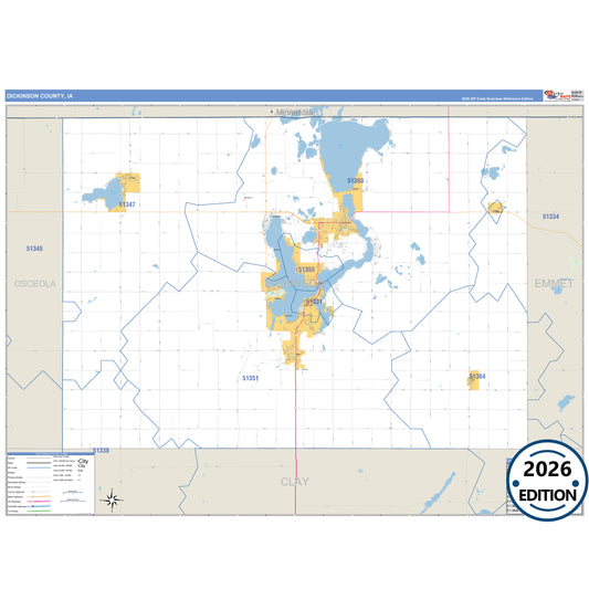 Dickinson County, IA Business Reference 5 Digit ZIP Code Wall Map