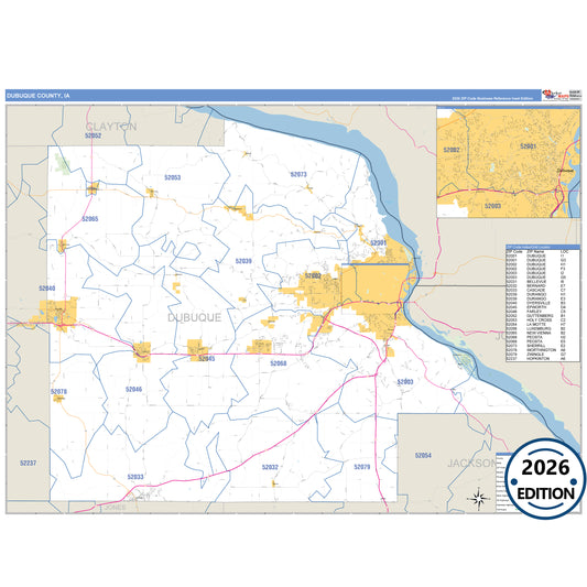 Dubuque County, IA Business Reference 5 Digit ZIP Code Wall Map