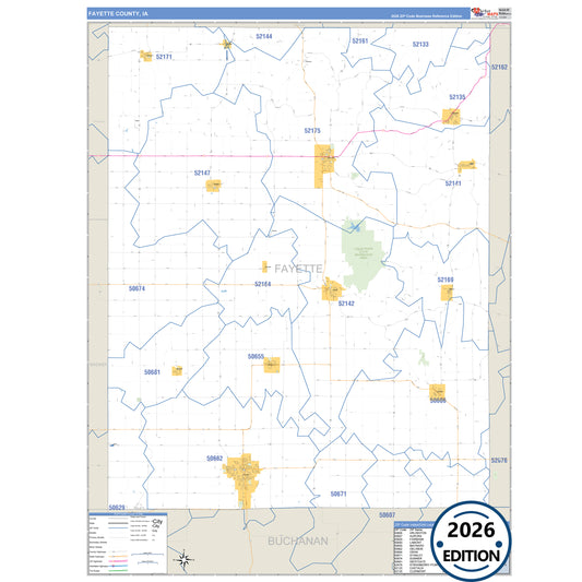 Fayette County, IA Business Reference 5 Digit ZIP Code Wall Map