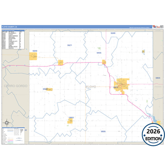 Floyd County, IA Business Reference 5 Digit ZIP Code Wall Map