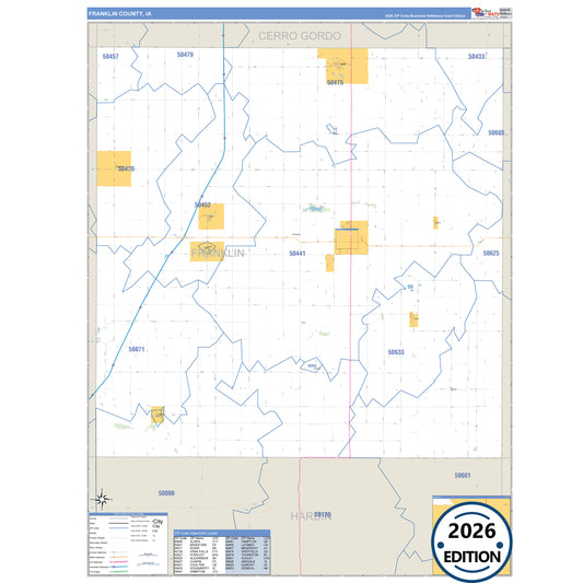 Franklin County, IA Business Reference 5 Digit ZIP Code Wall Map