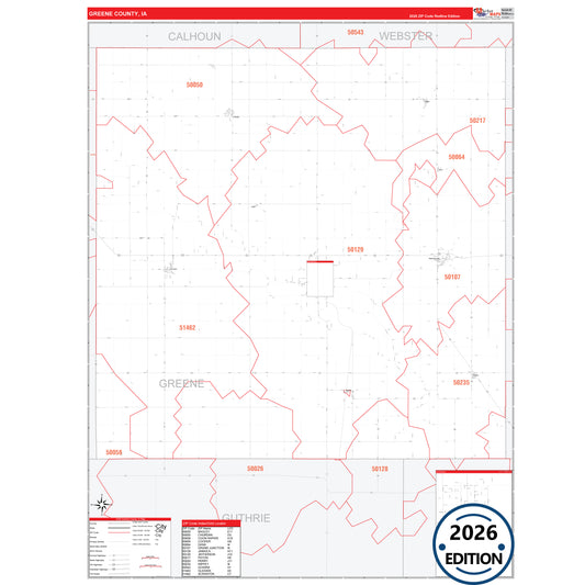 Greene County, IA Red Line 5 Digit ZIP Code Wall Map